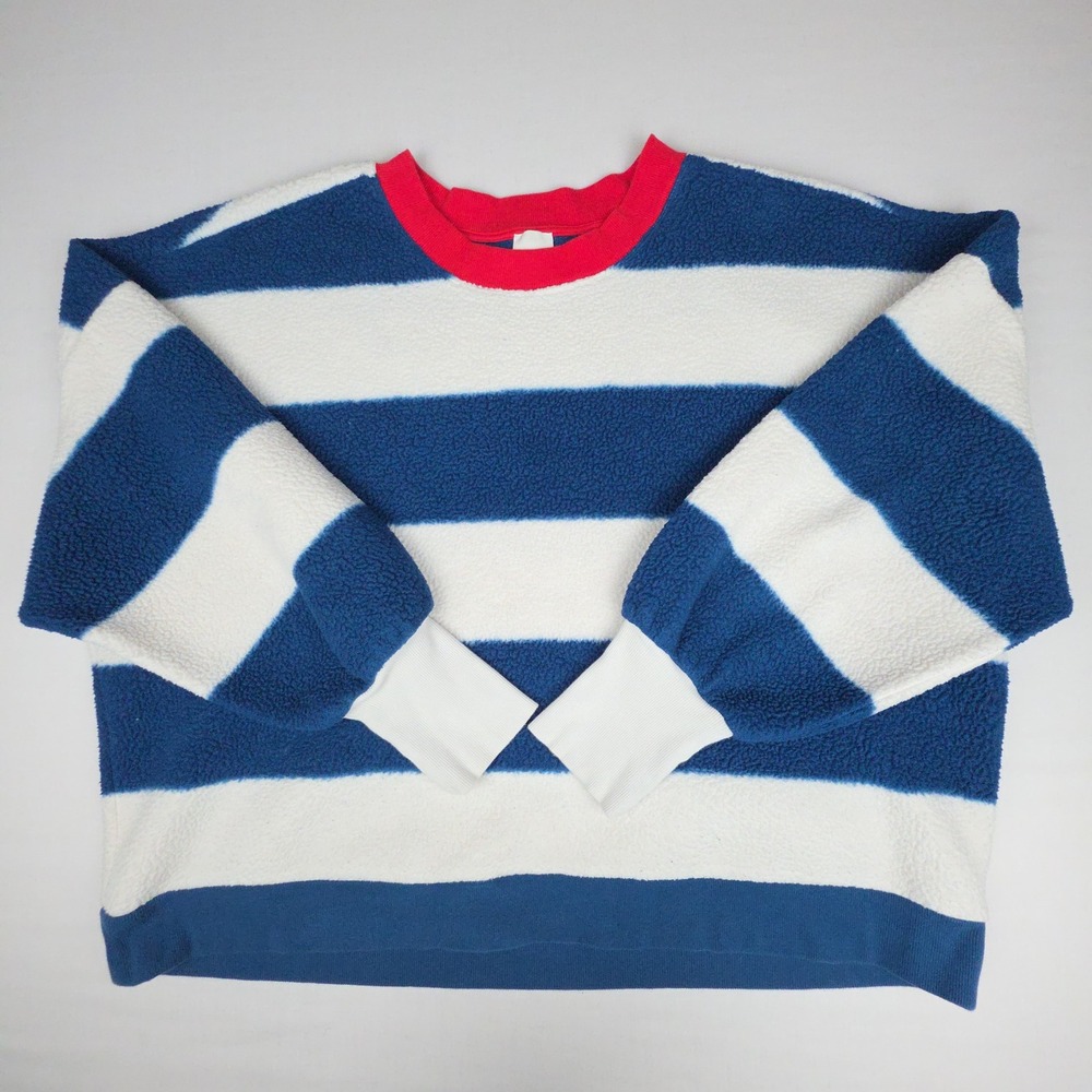 Maeve Anthropologie Striped Fleece Pullover Sweatshirt Womens XL Blue White Red